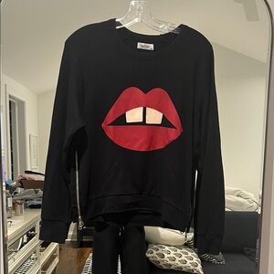 Lauren Moshi Black Sweater with Red Lips Design